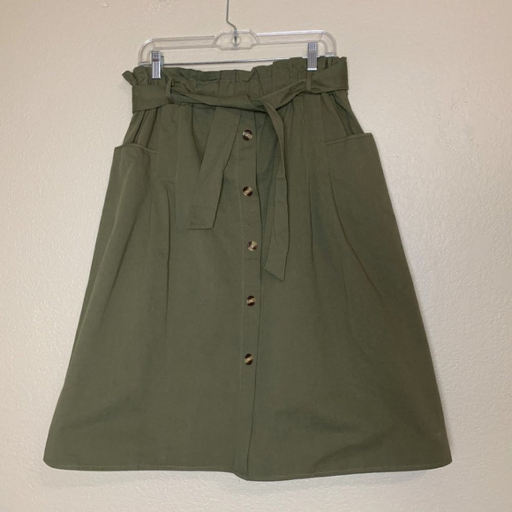 👗  Sadie & Love Olive Green Paperbag Midi Skirt